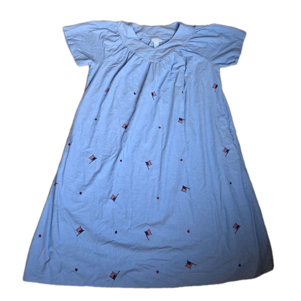 100% Cotton Womens Embroidered Patriotic Flags Stars Dress, Size 1X (18/20W)